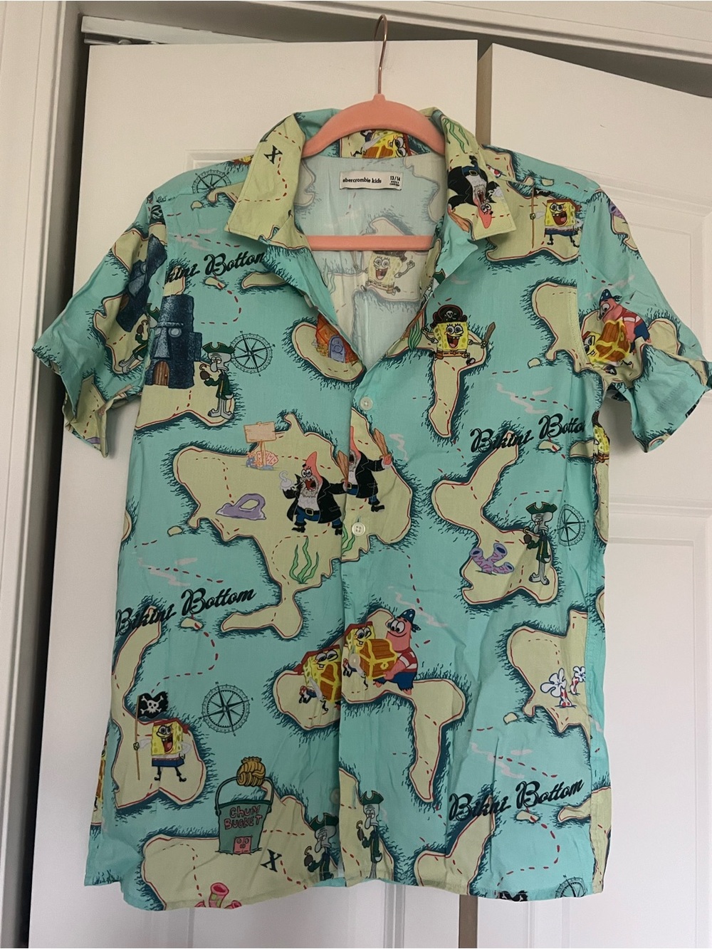 abercrombie kids SpongeBob Bikini Bottom Map Print Button-Down Shirt - Aqua